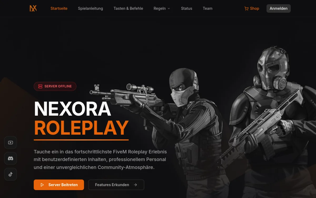 Screenshot der Website von Nexora Roleplay