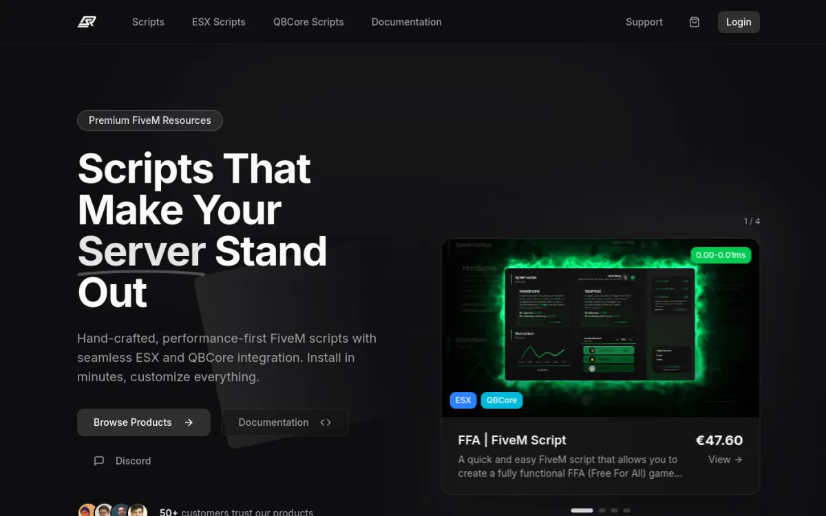 Screenshot der Website von Resrant Scripts