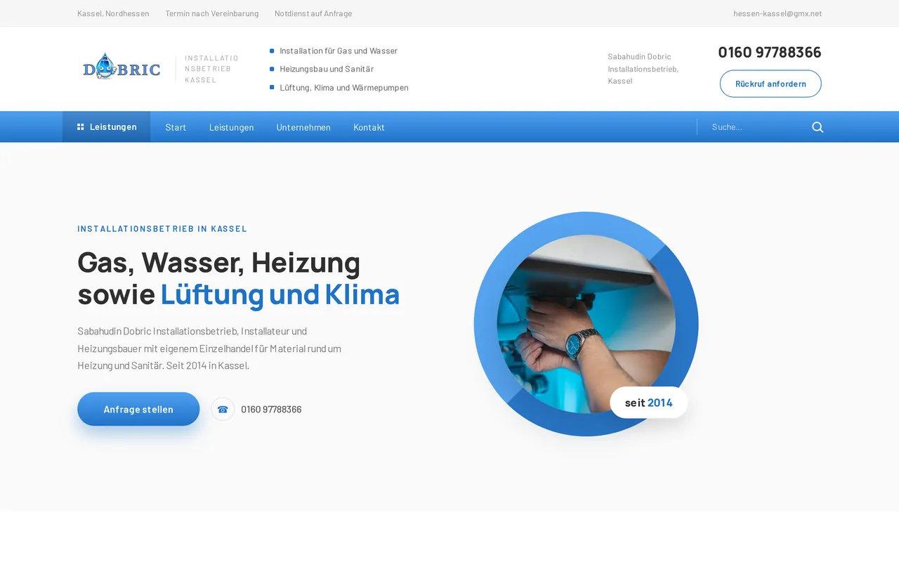 Startseite der Website Dobric Kassel, am Rechner und auf dem Handy