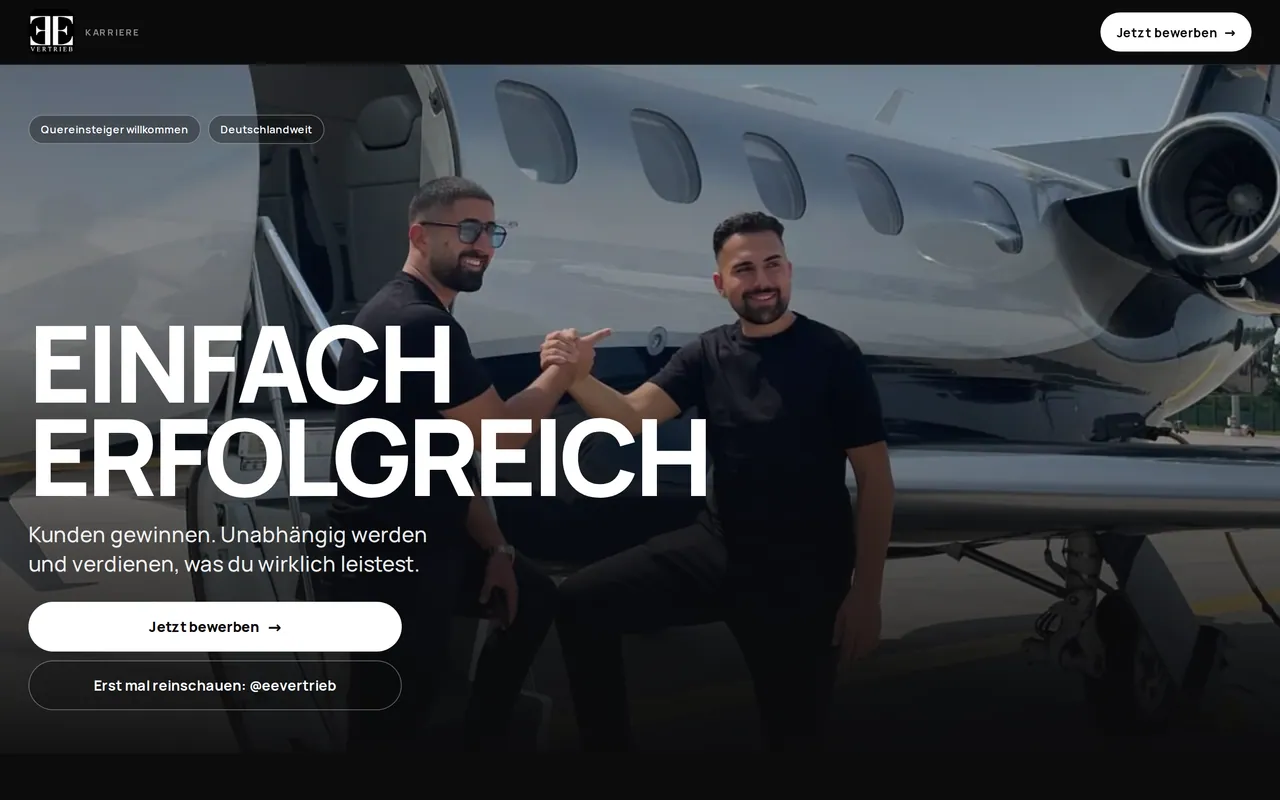 Startseite der Website EE Vertrieb, am Rechner und auf dem Handy